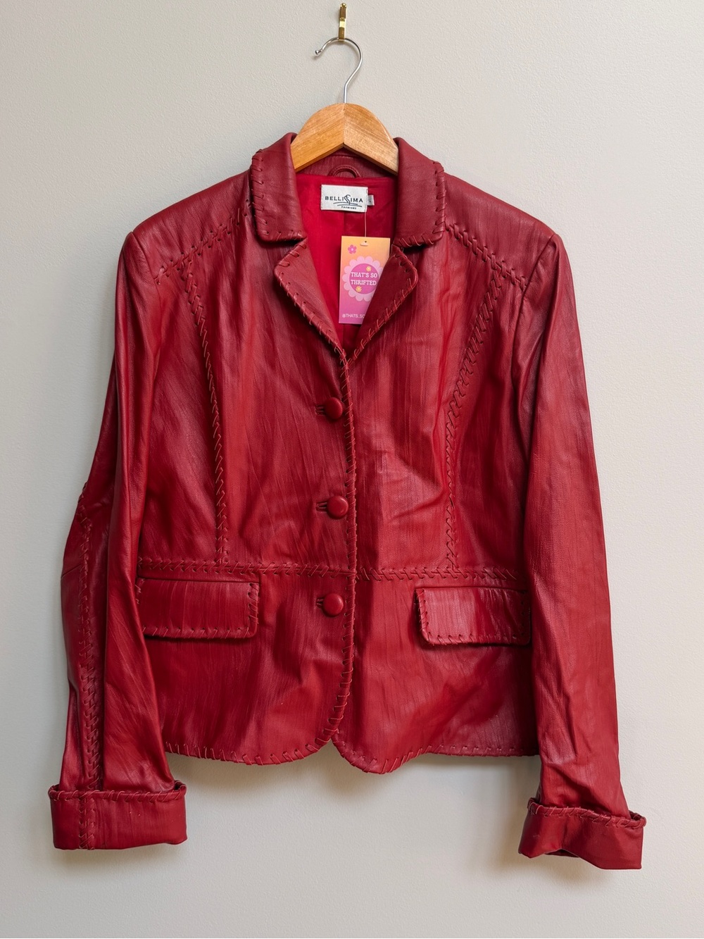 Women's vintage red Leather Blazer